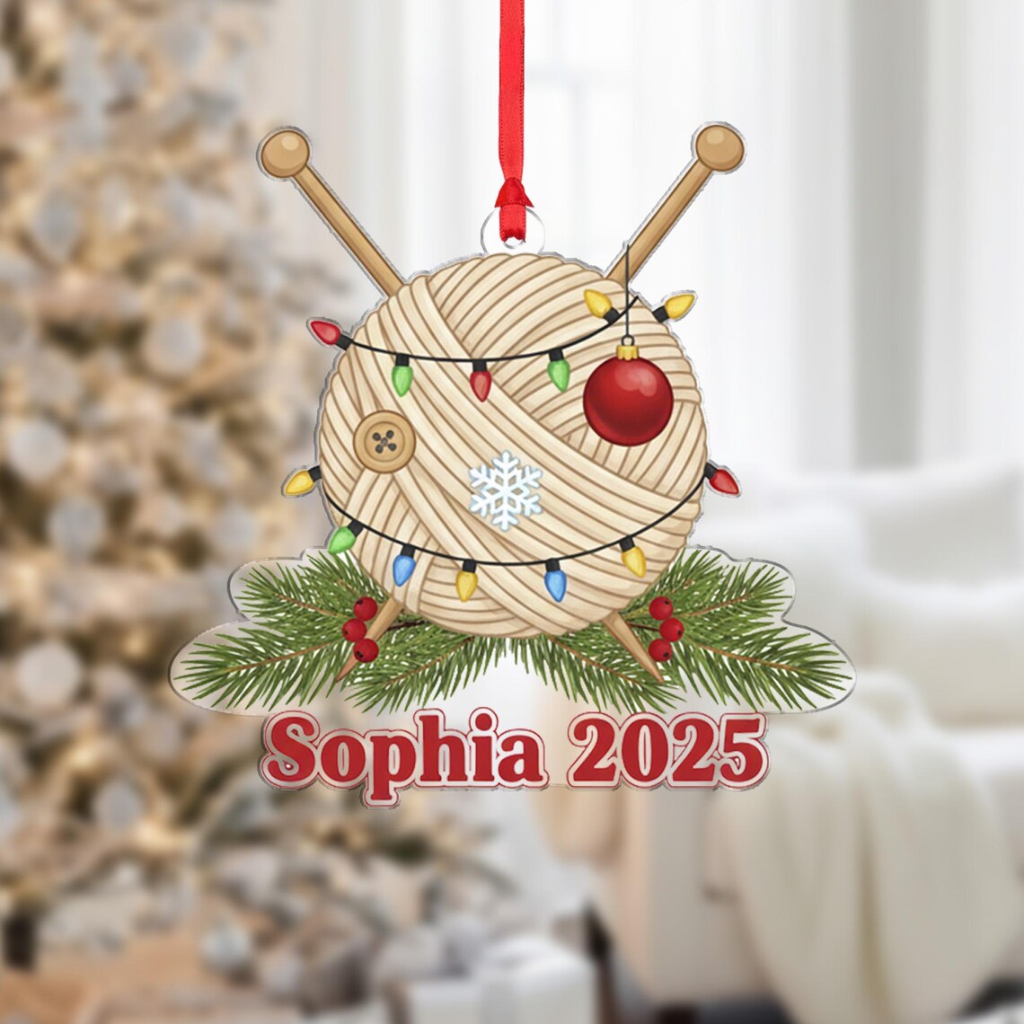 Personalized Knitting Yarn Ball Ornament Sophia 2025 Craft Gift Poster