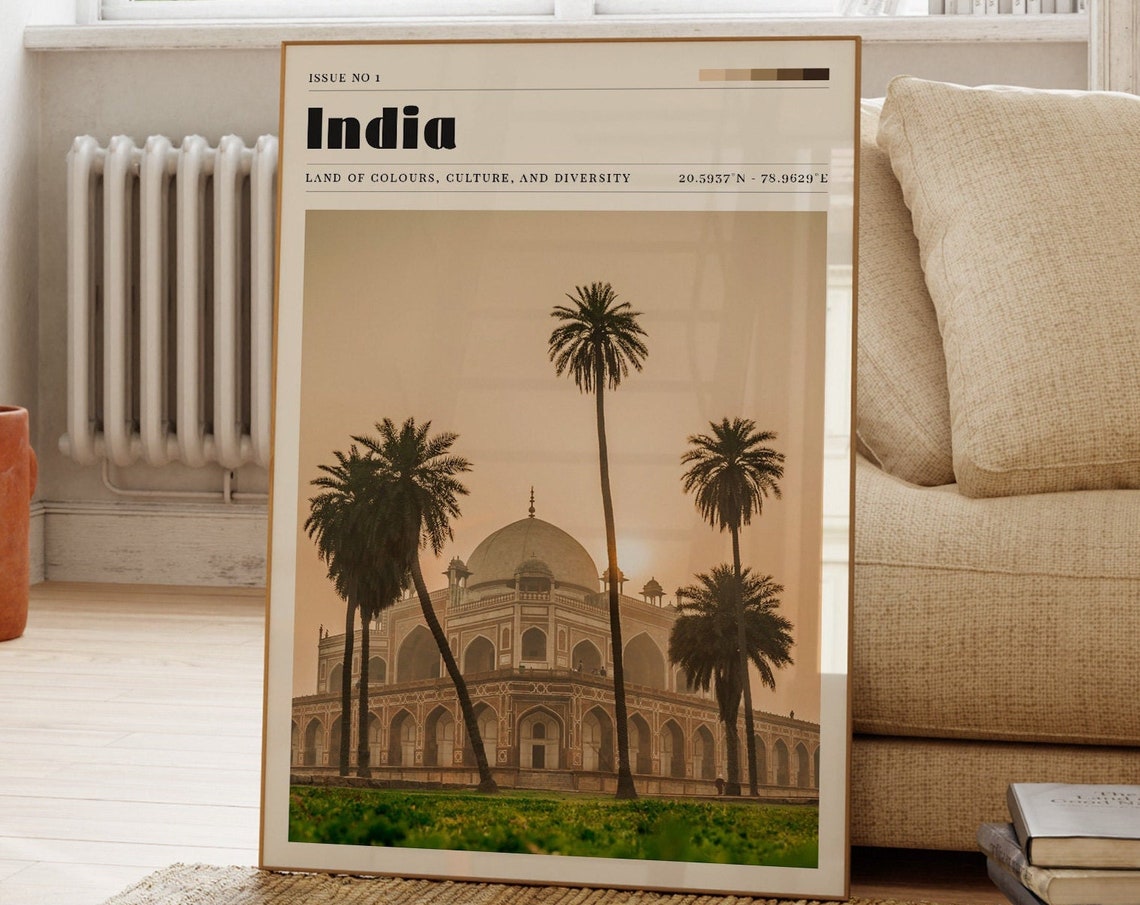 India Palm Trees Domed Monument Vintage Travel Magazine Poster