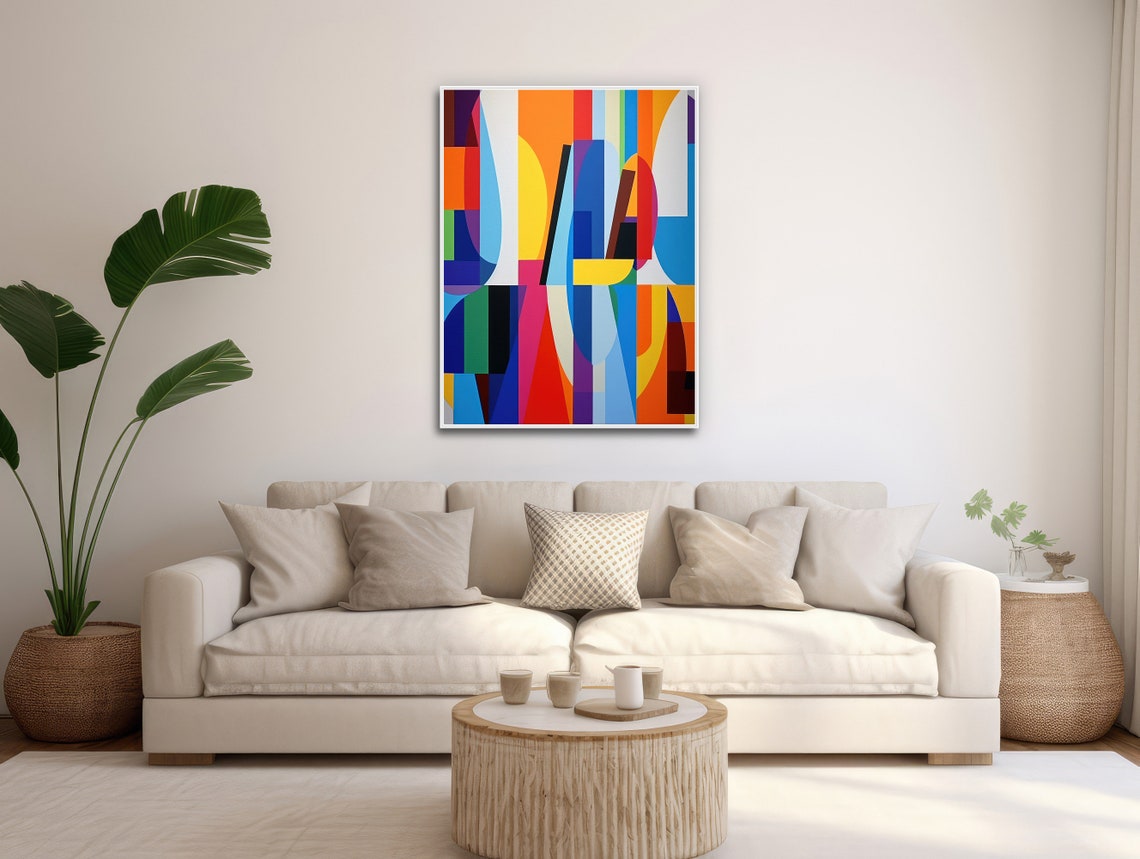 Large Mid Century Wall Art Framed Print Midcentury Modern Abstract Painting Large Geometric Artwork Cocktail Pop - Image 3