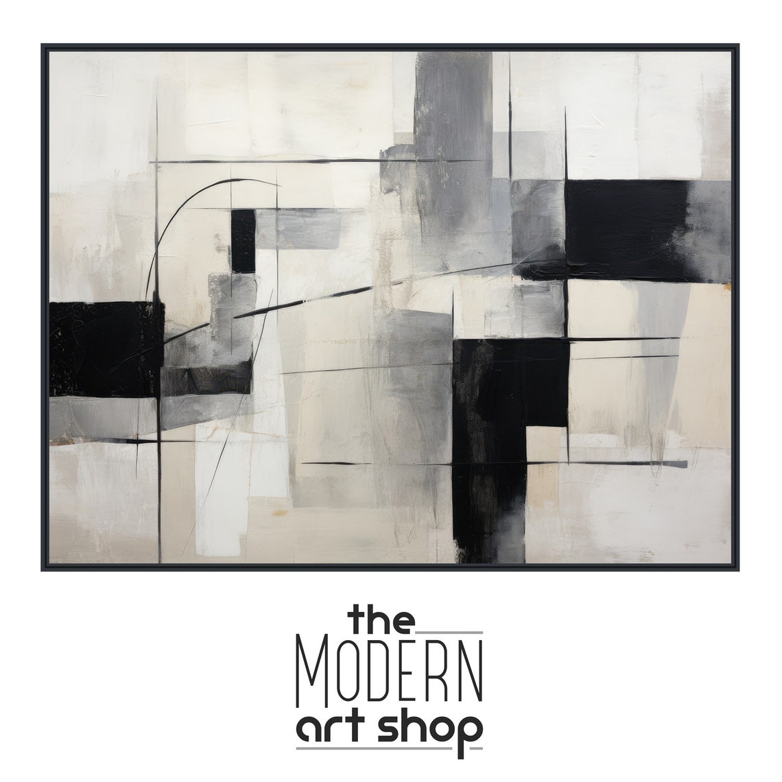 Large Geometric Wall Art Framed Print Modern Abstract Painting Large Geometric Artwork Black And White Turn Left - Image 4