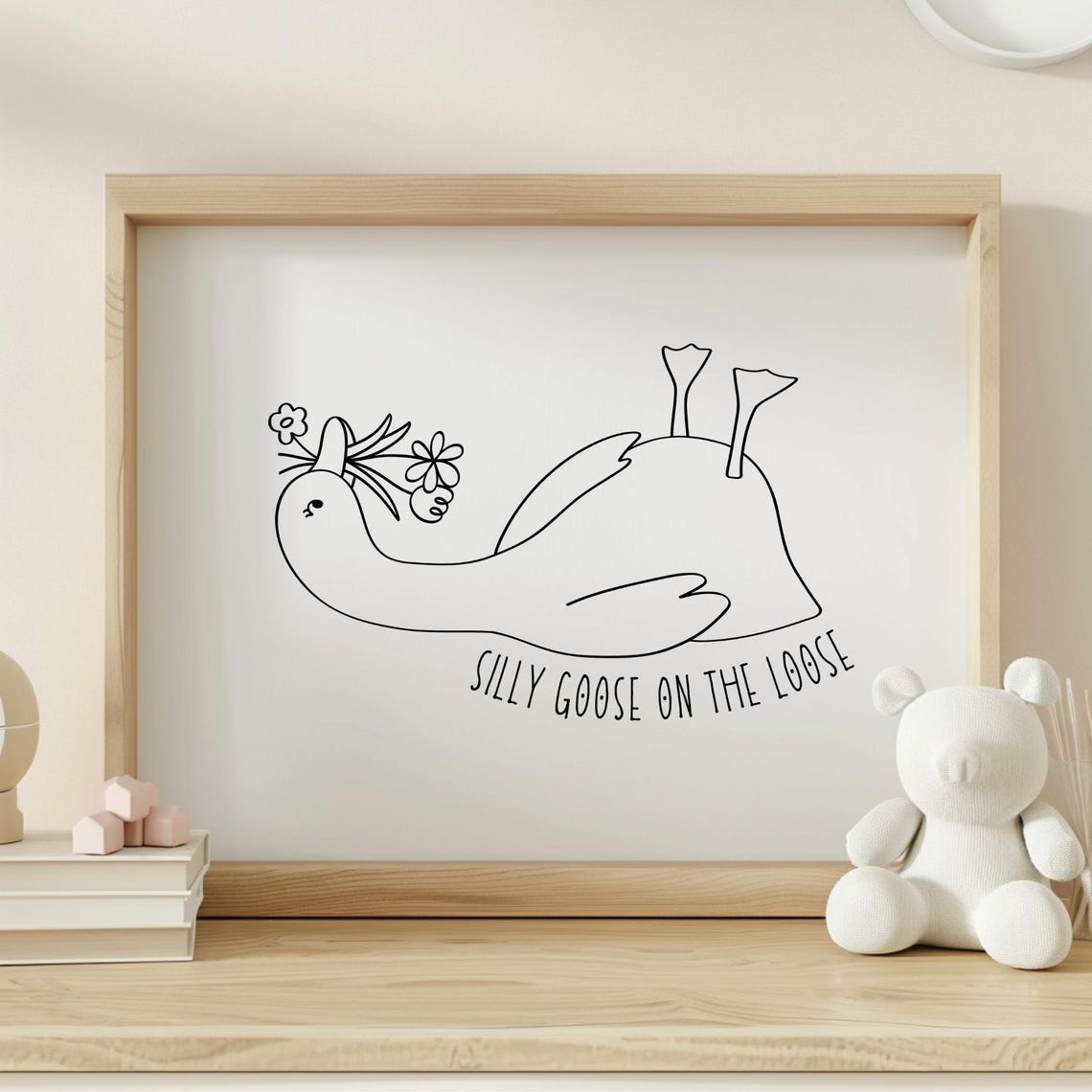 Silly Goose On The Loose Black Line Drawing Nursery Wall Art