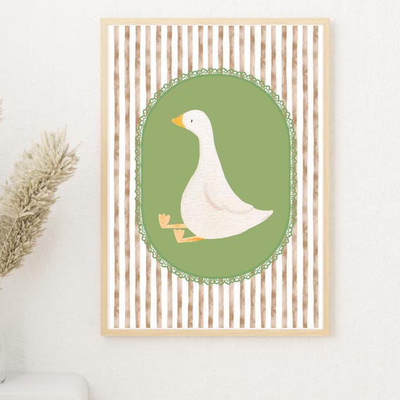 Goose Wall Art Vintage Print Cottage Core Home Decor Farmhouse Pastel Nursery Watercolor Playroom Decoration