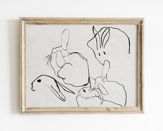 Vintage Farmhouse Rabbit Line Art Wall Art Print