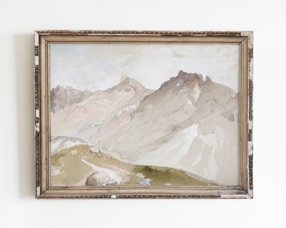 Vintage Watercolor Mountain Landscape Art Print