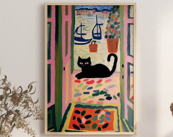 Matisse The Open Window Cat Print Black Cat Poster Black Cat Print Henri Matisse Cat Art Print Poster Instant
