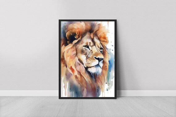 Lion Watercolor Painting Artwork Wildlife Art Print Wall Animal Home Decor African Nature Poster
