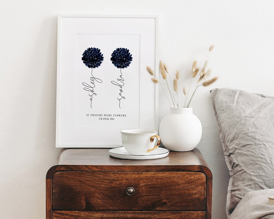Personalized Friendship Flower Art Print, Best Friend Gift