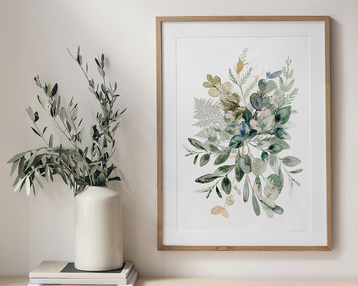 Eucalyptus Botanical Watercolor Art Print, Nature Decor