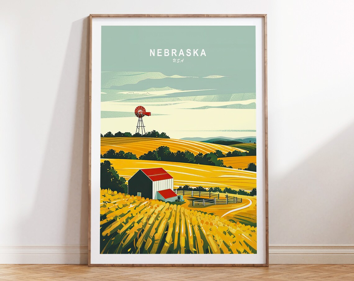 Nebraska USA Travel Poster, Custom Wall Art