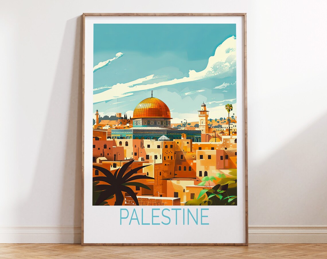 Palestine Al Aqsa Golden Dome Old City Blue Sky Travel Poster