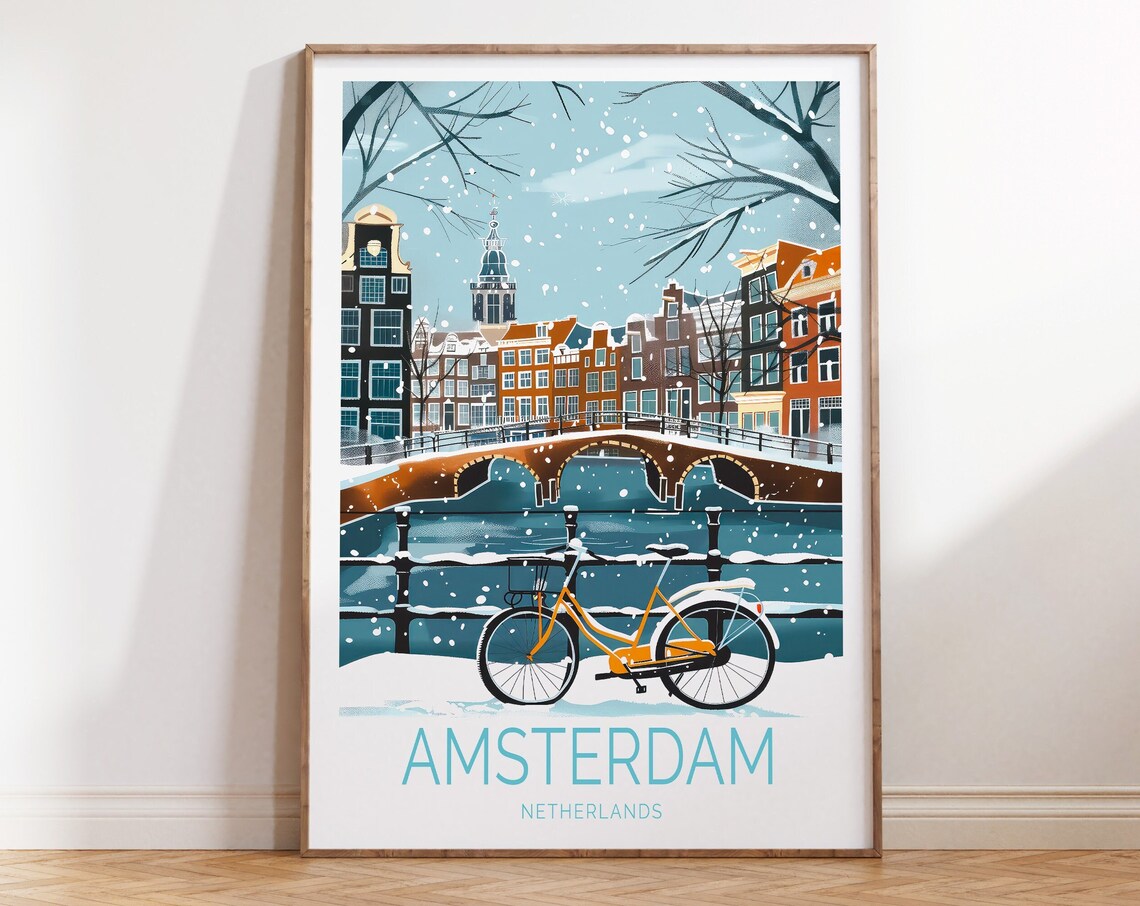 Amsterdam Travel Poster, Netherlands Wall Art Print