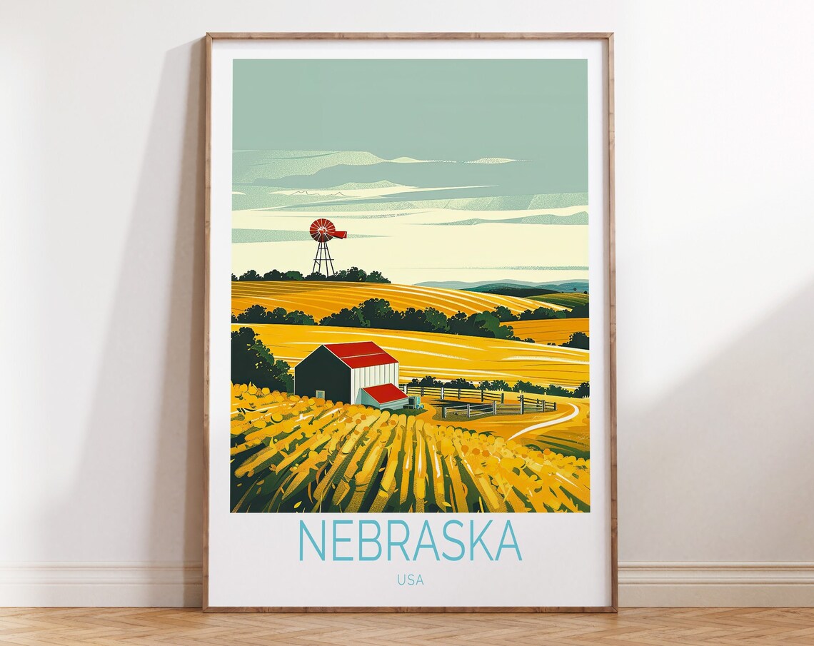Nebraska Travel Poster, USA Wall Art Print