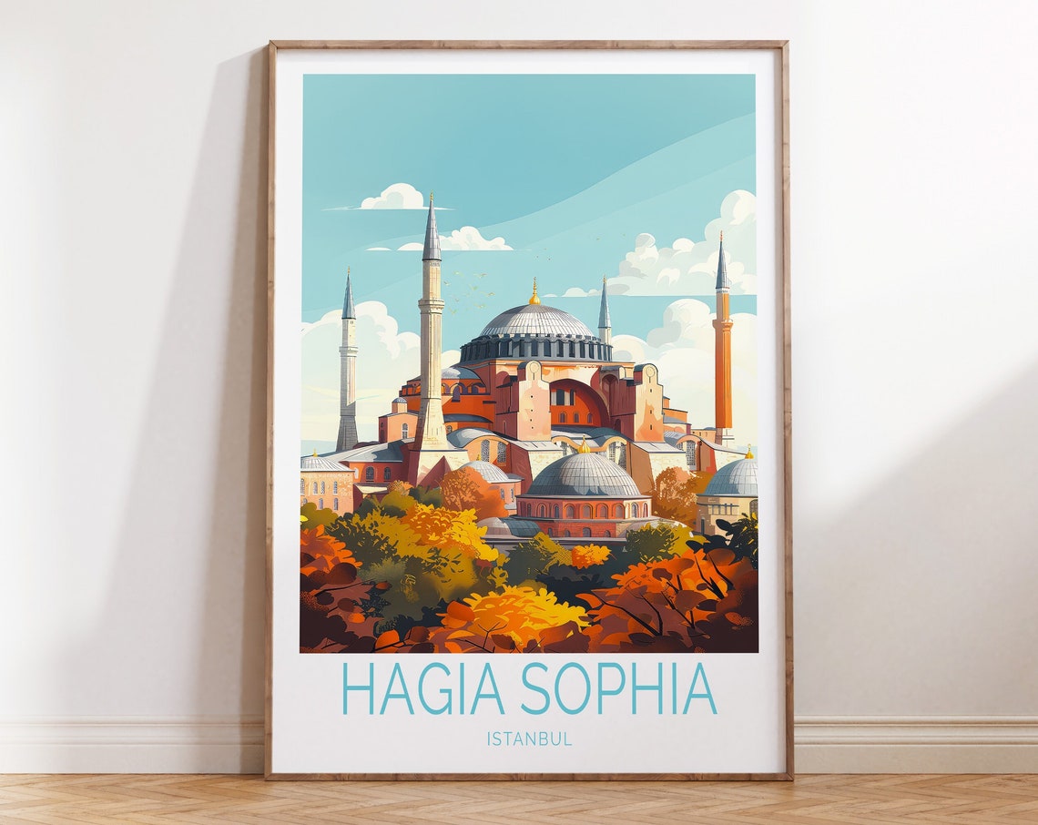 Hagia Sophia Istanbul Turkey Travel Poster Historic Mosque Autumn Art