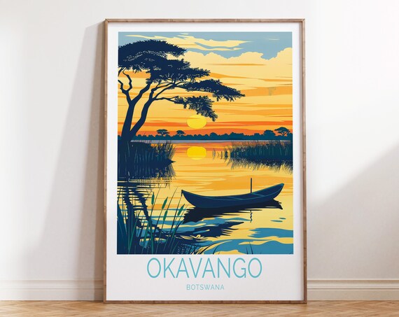 Okavango Botswana Travel Poster Botswana Wall Art Okavango Travel Wall Decor Personalised Gifts Birthday