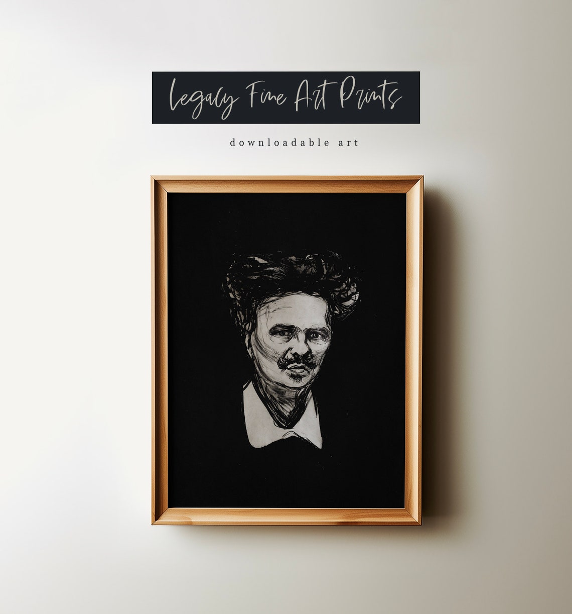 Vintage Black And White Charcoal Sketch Portrait Of A Man Print - Image 2