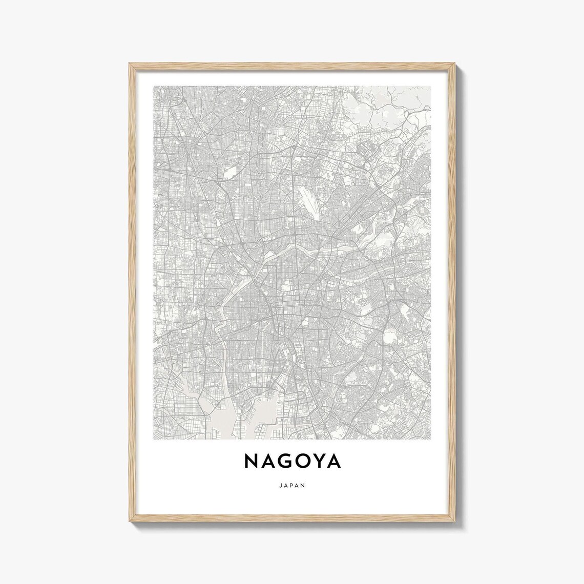 Nagoya Japan Minimalist Dense City Street Map Japanese Travel Poster