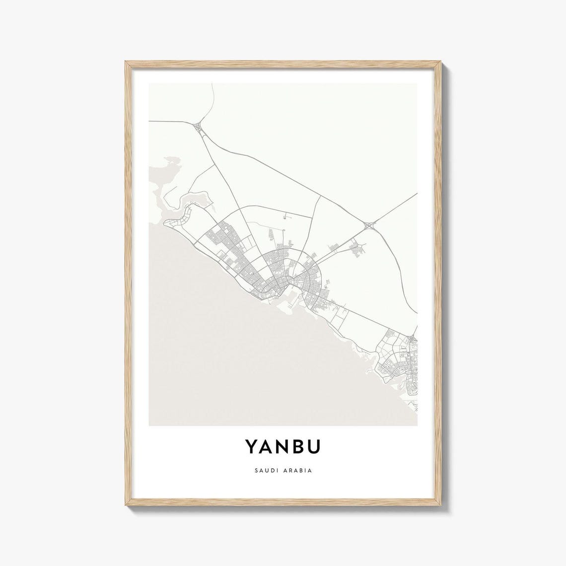 Yanbu Saudi Arabia Minimalist City Street Map Modern Wall Art
