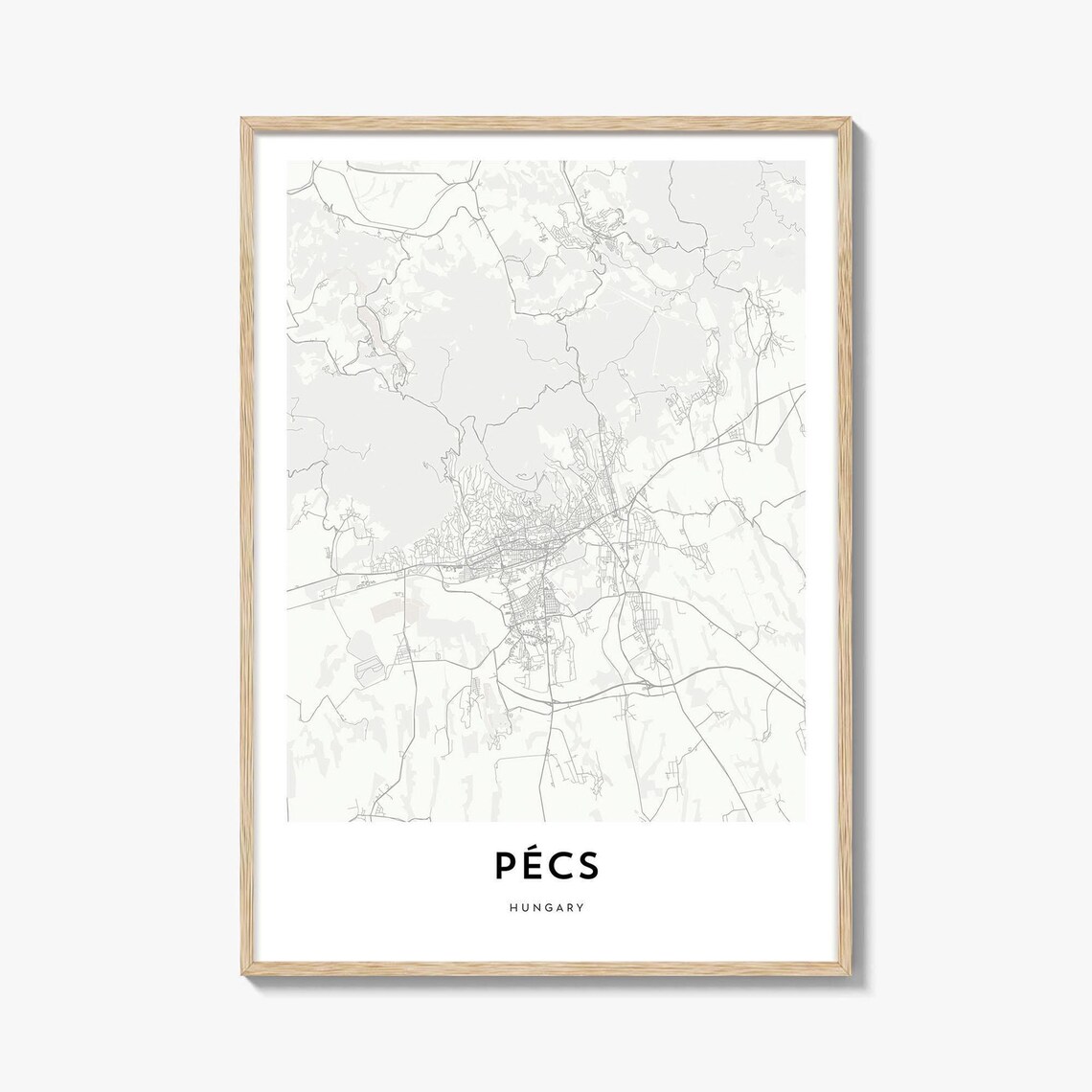 Pecs Hungary City Street Map Minimalist Line Art Wall Print Decor