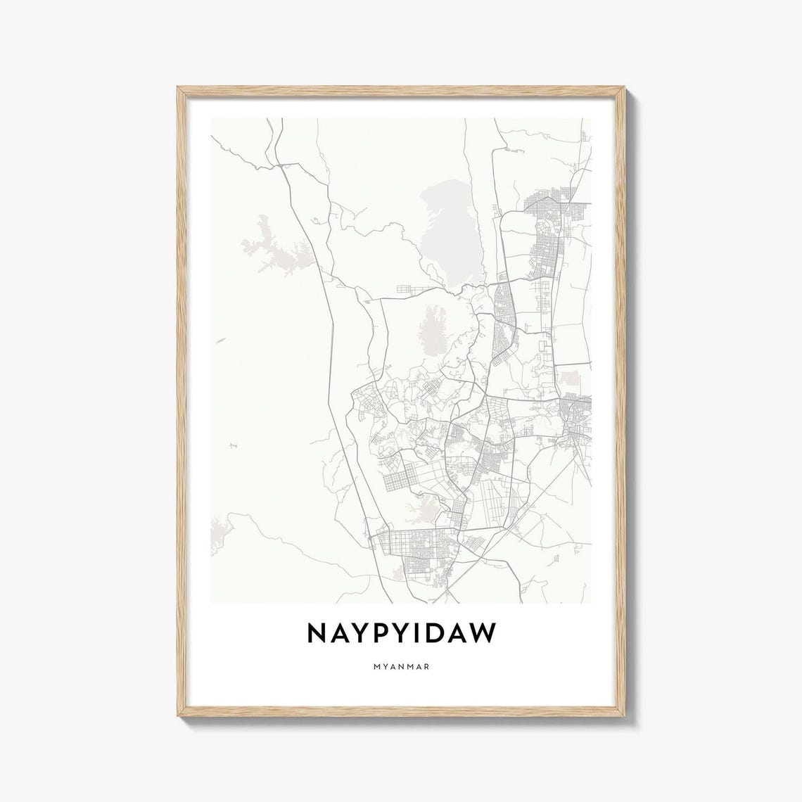 Naypyidaw Myanmar Minimalist Line Drawing City Street Map Poster