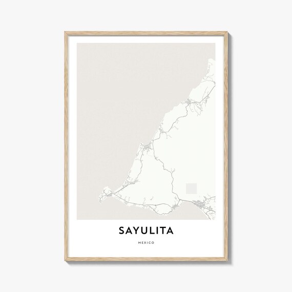 Sayulita Mexico Coastal Surf Town Minimalist Street Map Wall Art