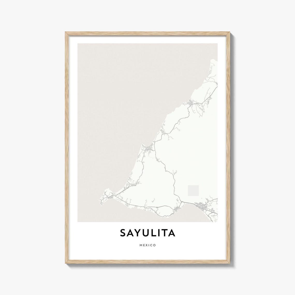 Sayulita Mexico Coastal Surf Town Minimalist Street Map Wall Art