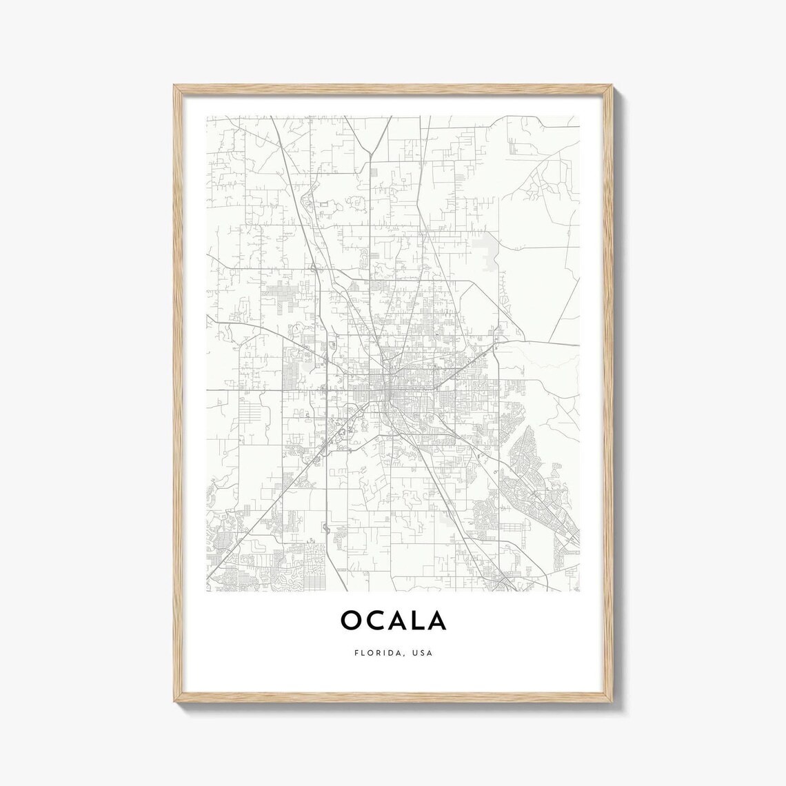Ocala Florida Minimalist City Street Map Art Poster in Soft Gray