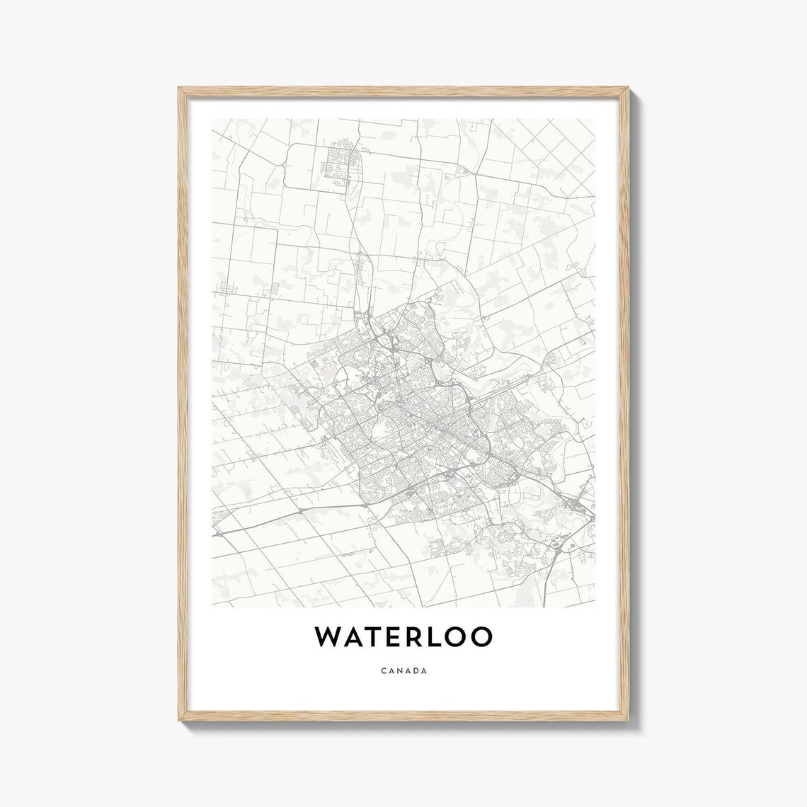 Waterloo Canada Minimalist Street Map Monochrome City Poster