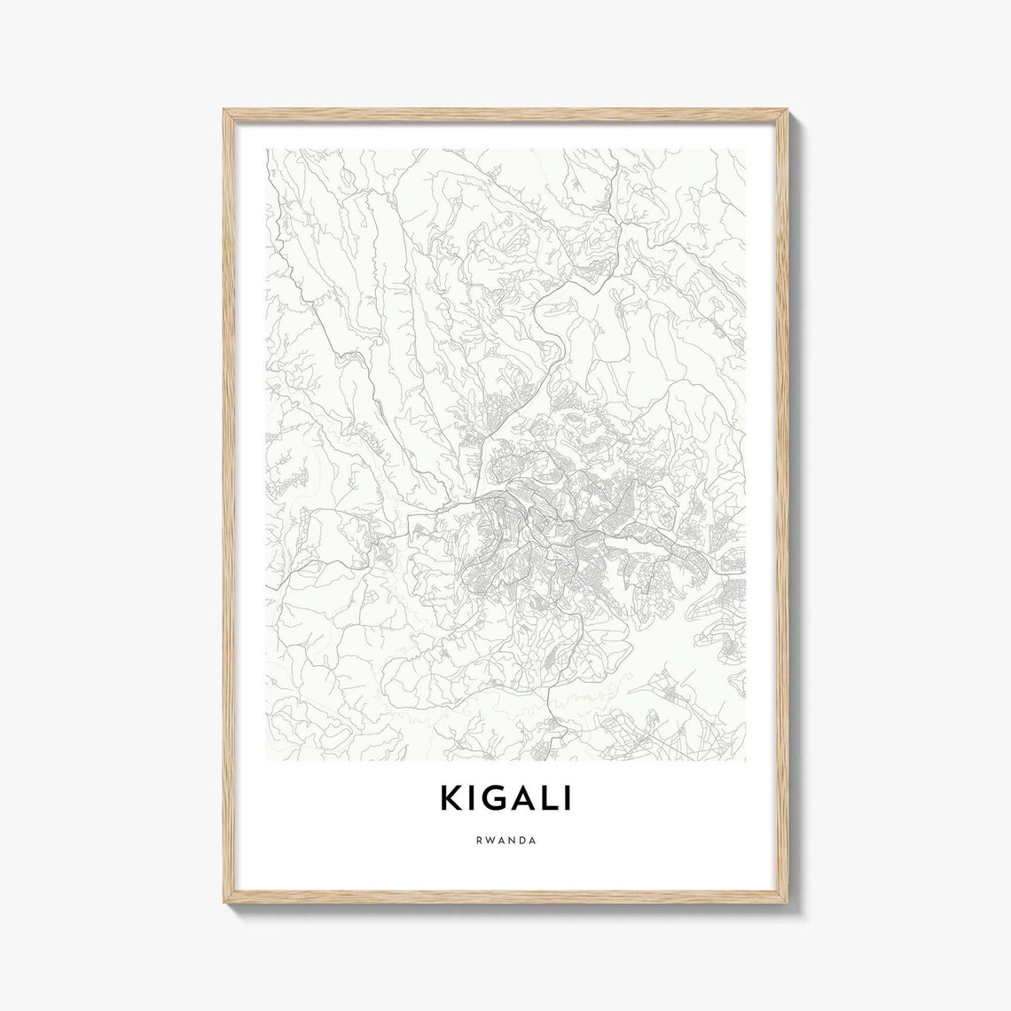 Kigali Rwanda City Street Map Minimalist Line Art Wall Poster