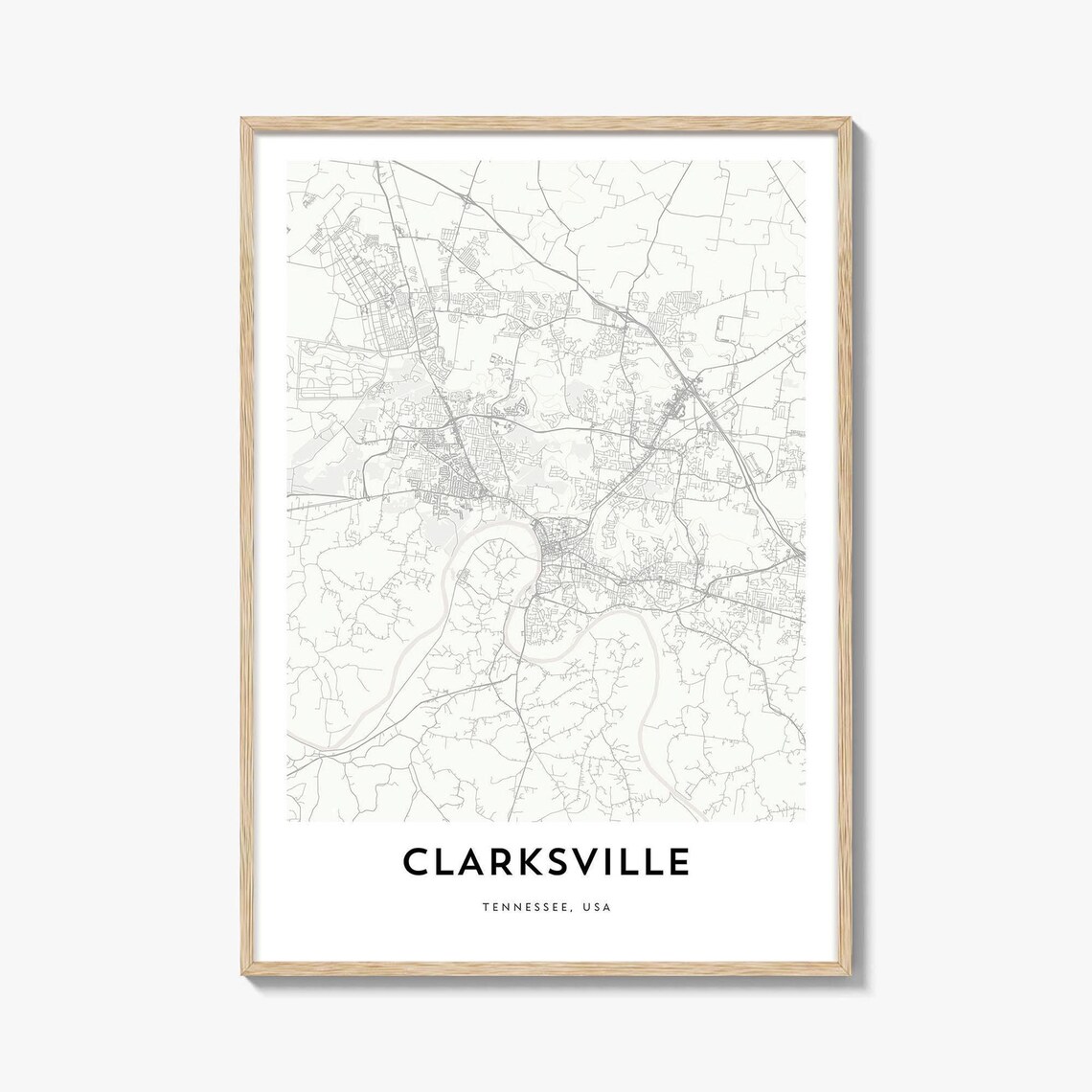 Clarksville Tennessee Minimalist City Map Poster Artwork Gift
