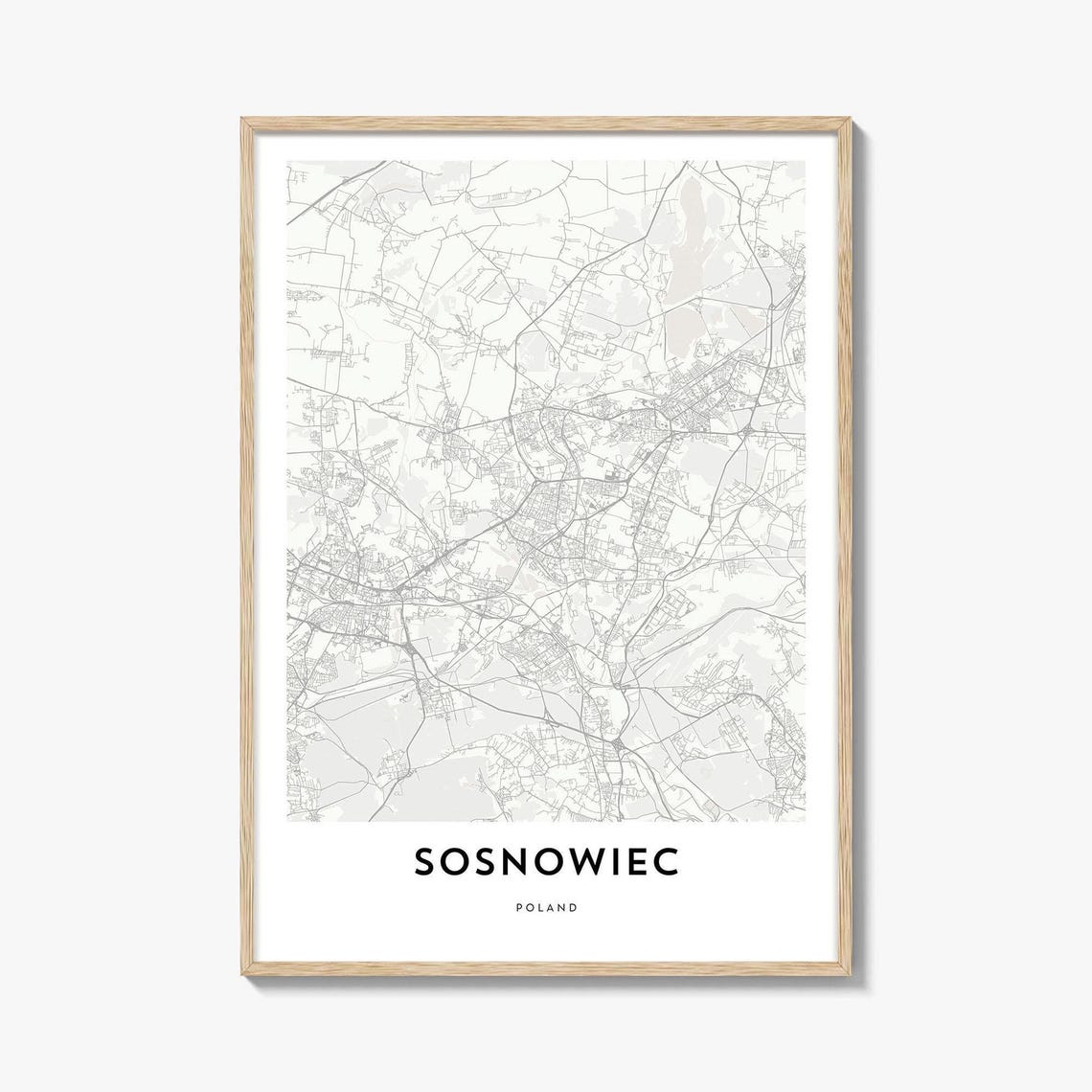 Sosnowiec Poland Minimalist City Map Neutral Monochrome Print