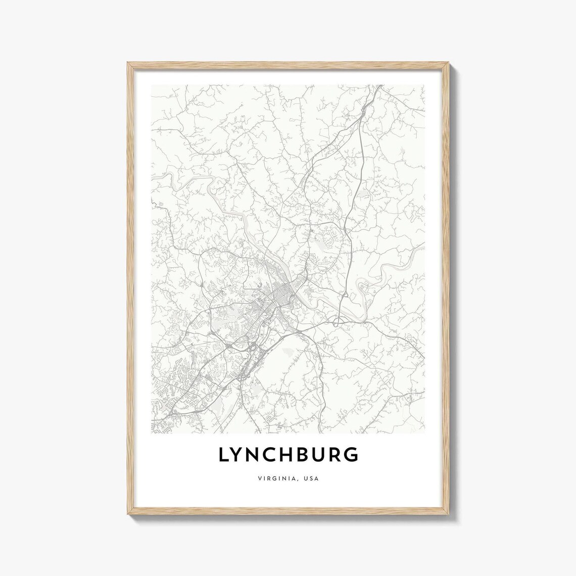Lynchburg Virginia Minimalist City Map Poster in Clean White Style