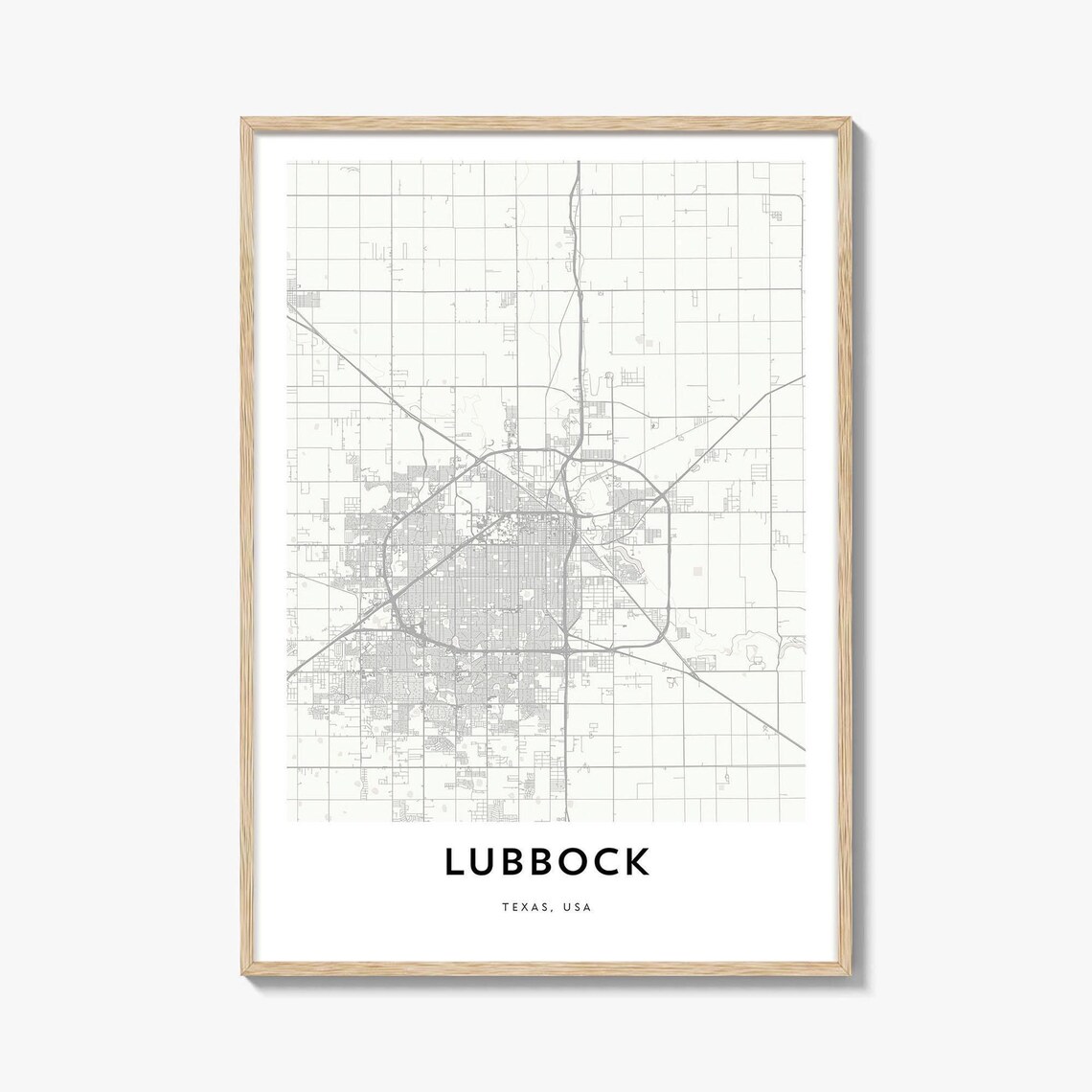 Lubbock Texas USA Minimalist City Street Map Line Art Poster