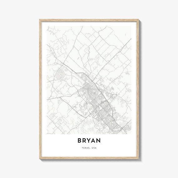 Bryan Texas USA Minimalist City Street Map Black and White Art Print