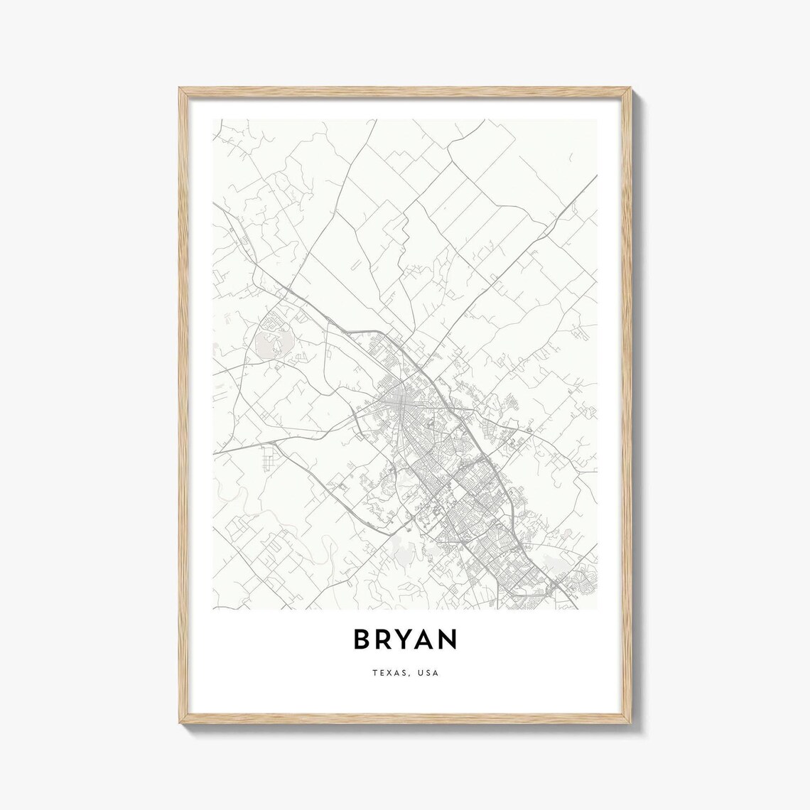 Bryan Texas USA Minimalist City Street Map Black and White Art Print