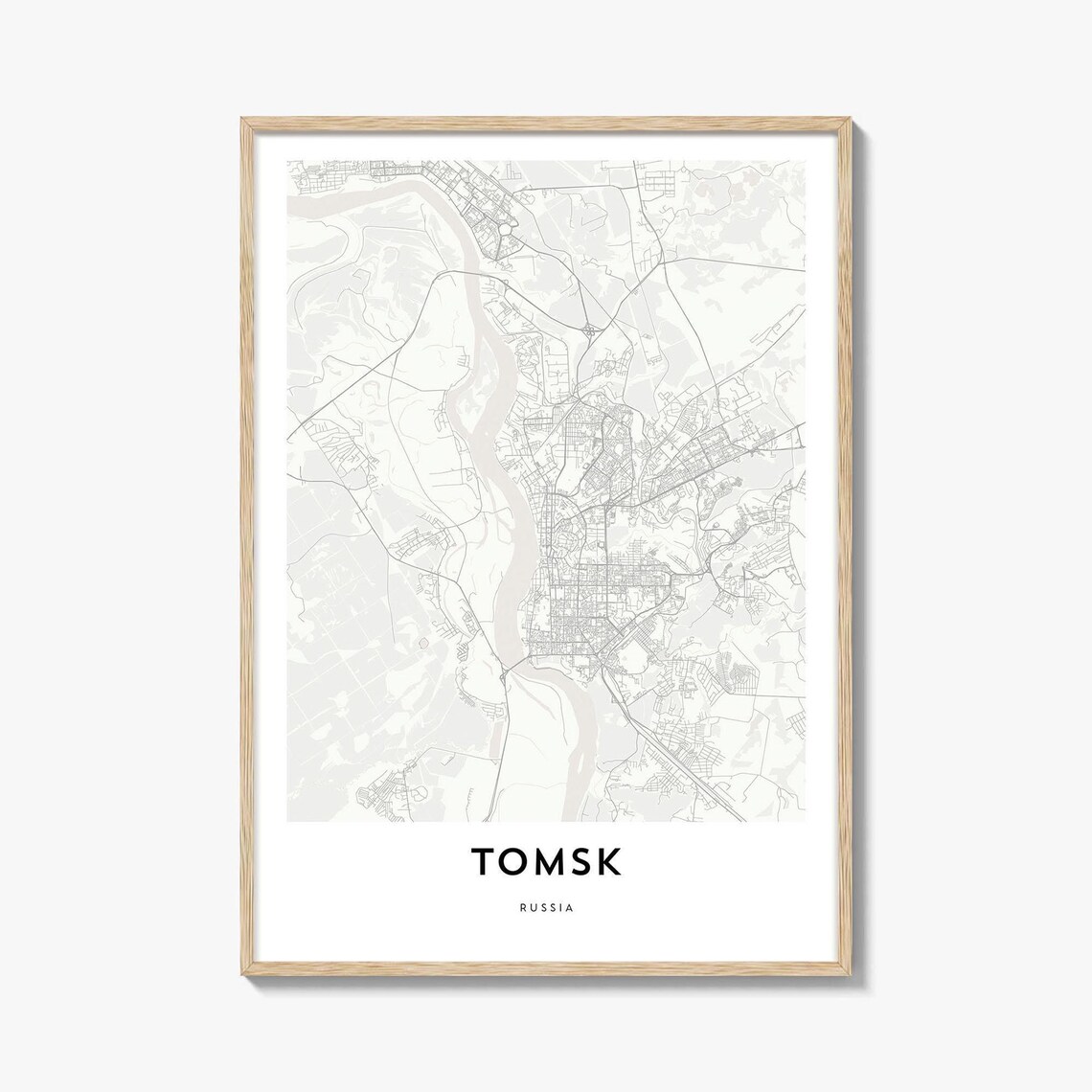 Tomsk Russia City Street Map Minimalist Black And White Travel Poster