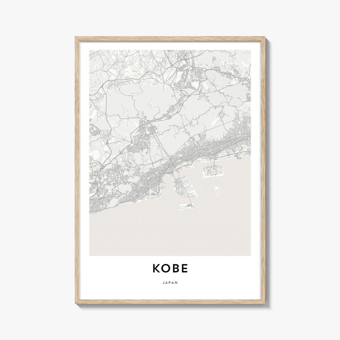 Kobe Japan Minimalist Street Map Line Art Bay Port City Poster