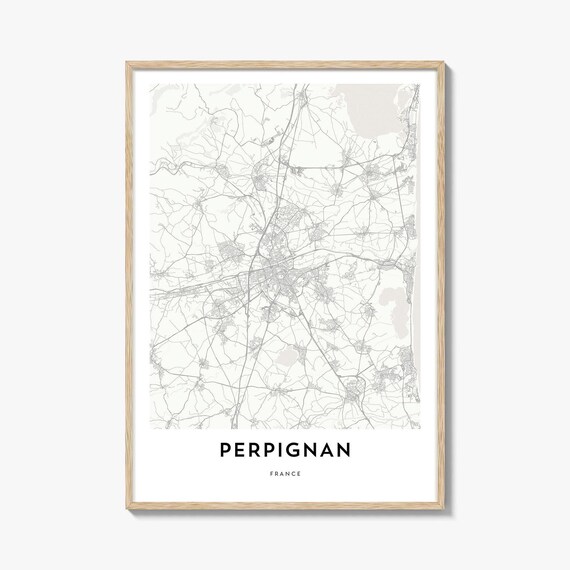 Perpignan France Minimalist Detailed City Street Map Art Poster
