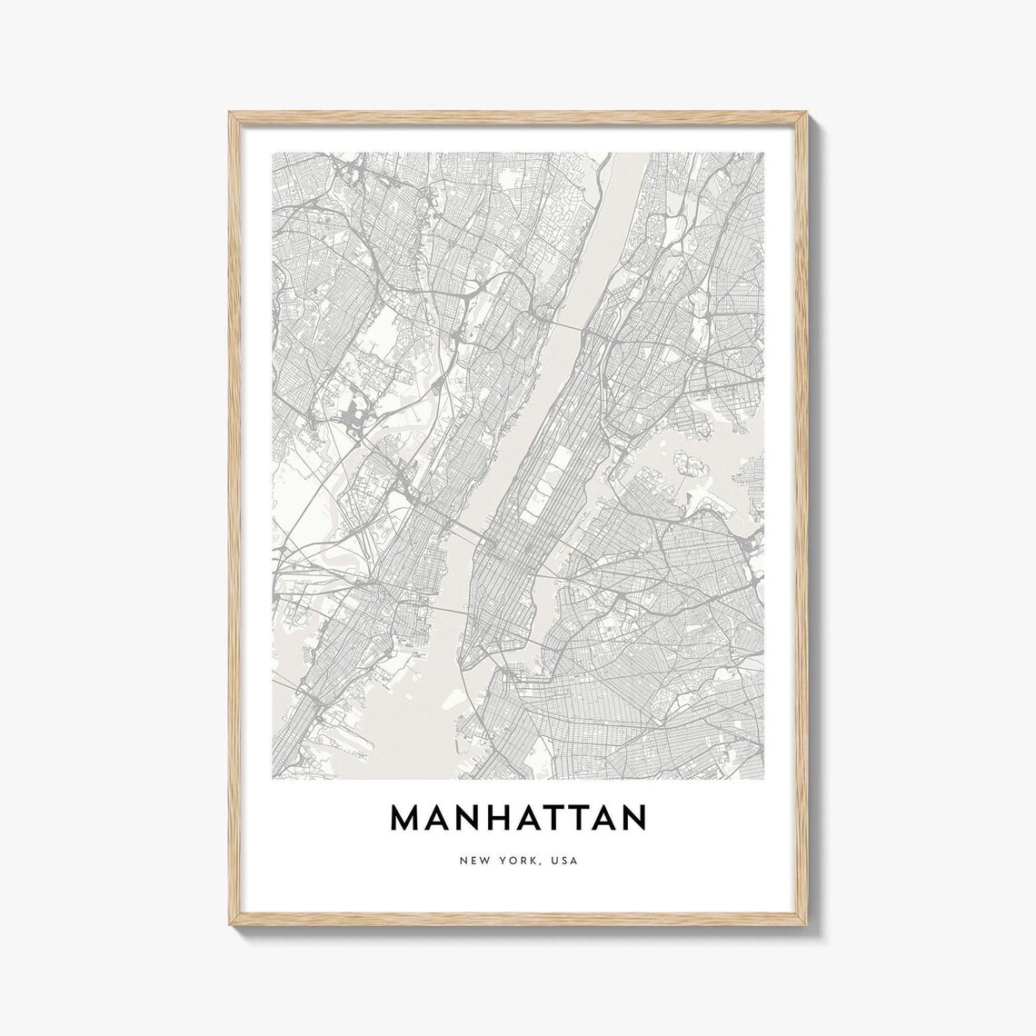 Manhattan New York City Map Poster Minimalist Black Line Art