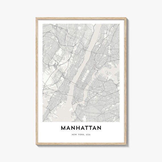 Manhattan New York City Map Poster Minimalist Black Line Art