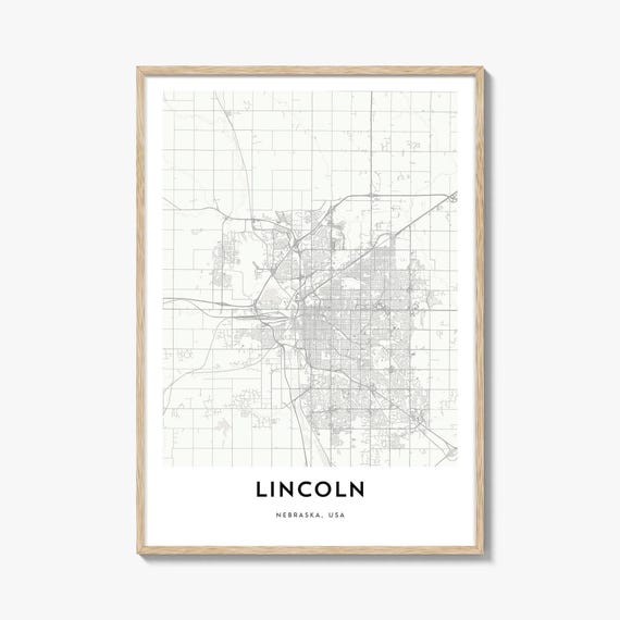 Map of Lincoln Nebraska Travel Poster, City Artwork