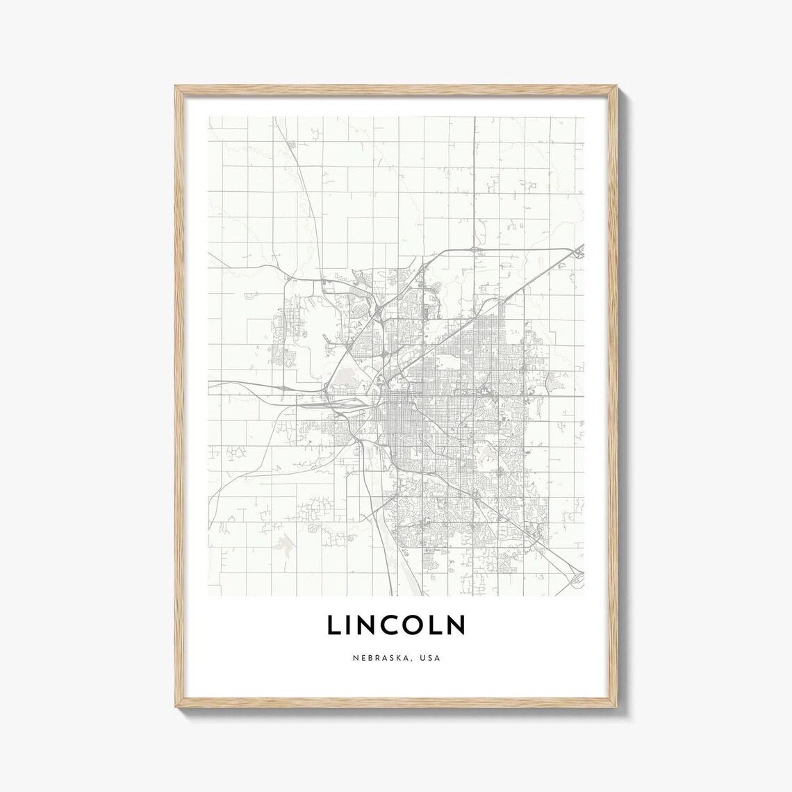 Map of Lincoln Nebraska Travel Poster, City Artwork