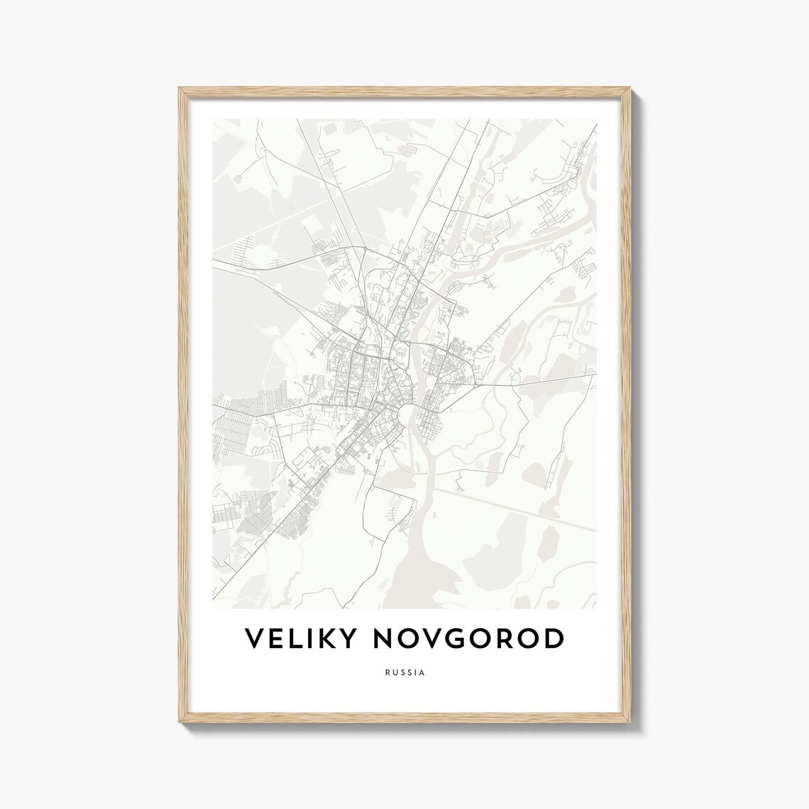 Veliky Novgorod Russia Minimalist White City Street Map Art Poster