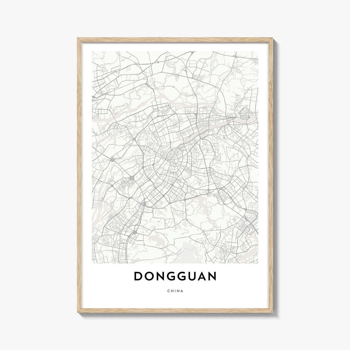 Dongguan China Minimalist City Map Black White Line Art Poster