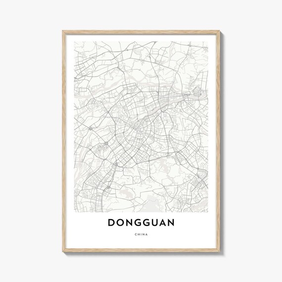 Dongguan China Minimalist City Map Black White Line Art Poster