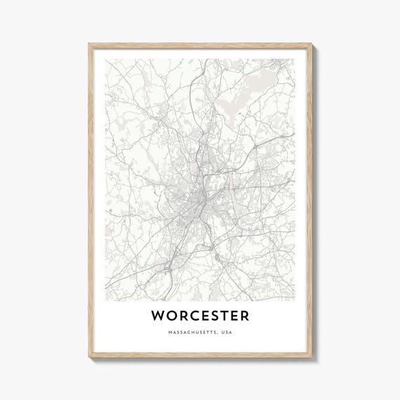 Map of Worcester Massachusetts Art Print, City Map