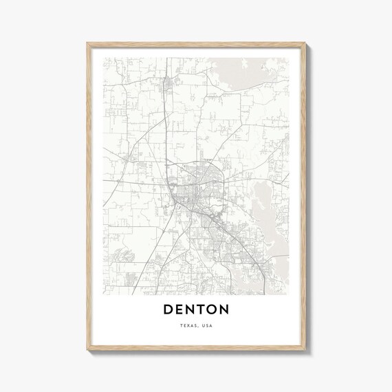 Denton Texas Minimalist City Street Map Wall Poster Artwork Gift