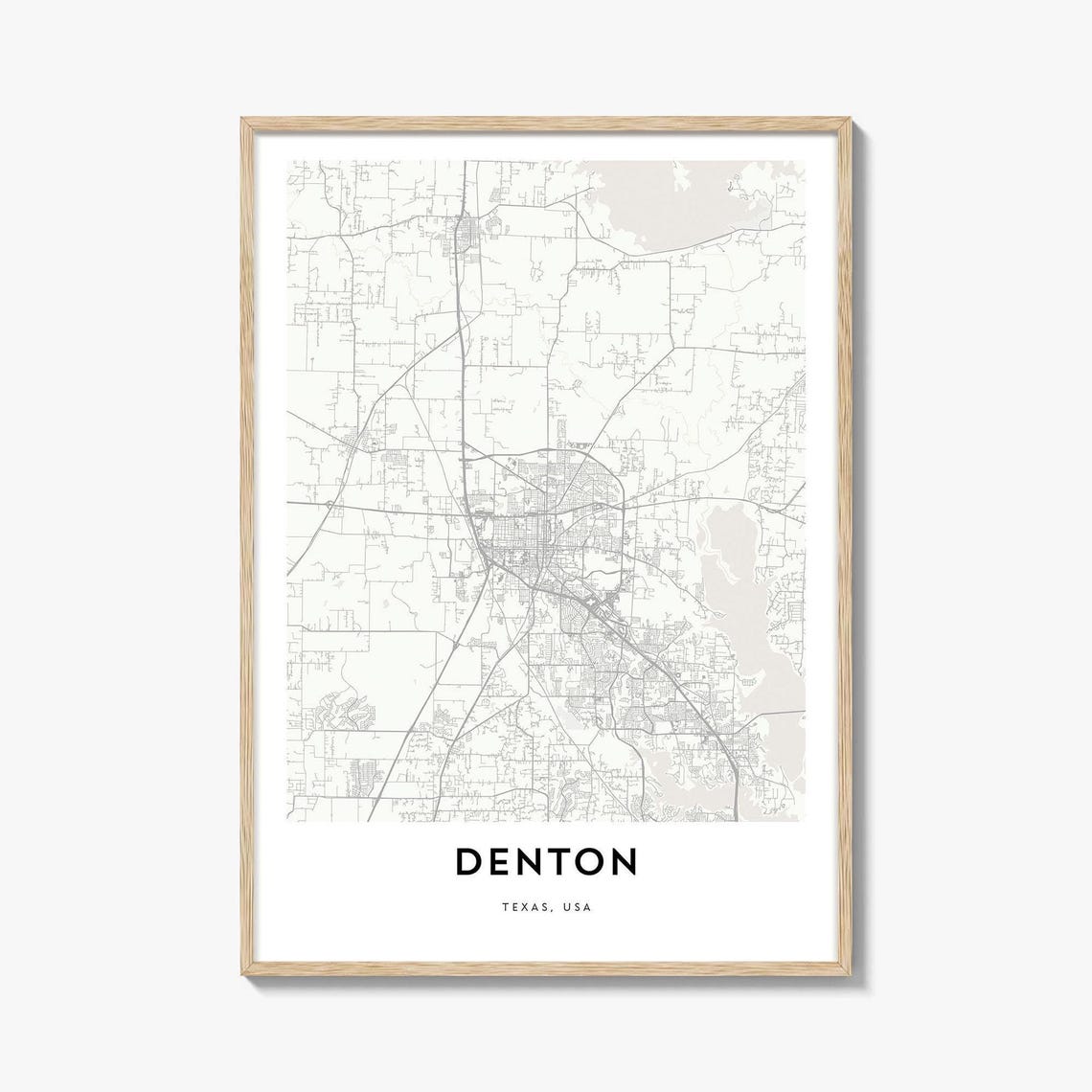Denton Texas Minimalist City Street Map Wall Poster Artwork Gift