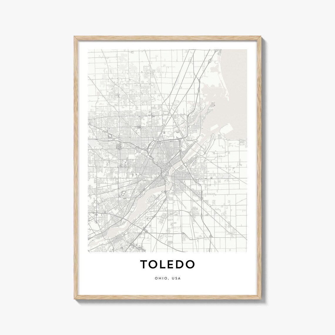 Toledo Ohio USA Modern Minimalist White City Street Map Art Print