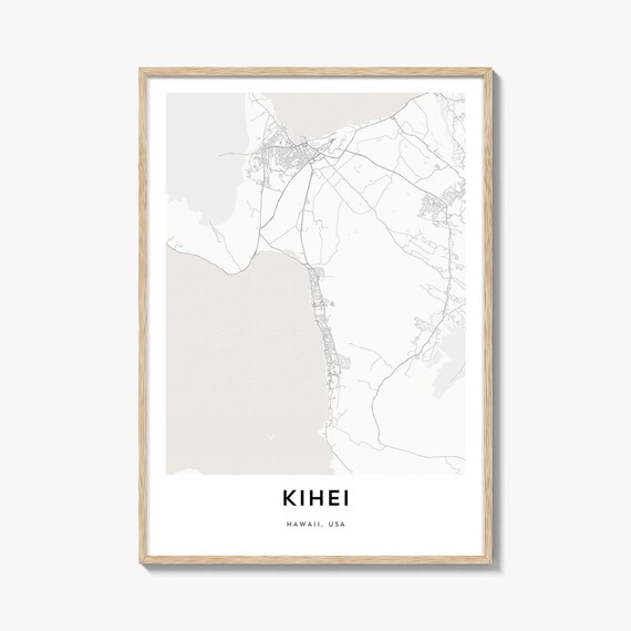 Kihei Hawaii USA Minimalist Line Style Coast Map Decor Art Poster