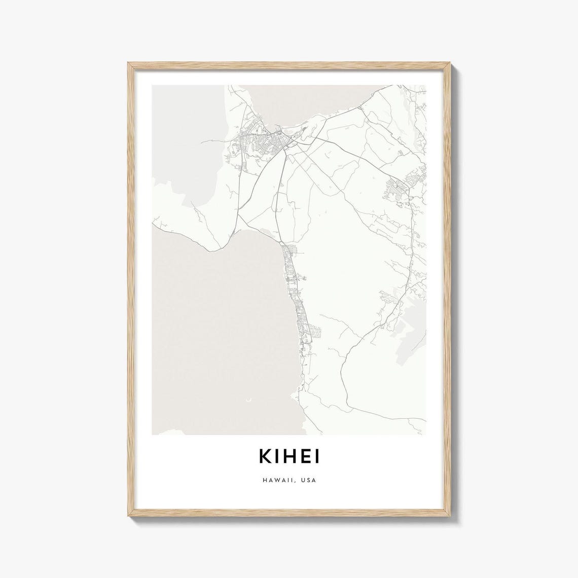 Kihei Hawaii USA Minimalist Line Style Coast Map Decor Art Poster